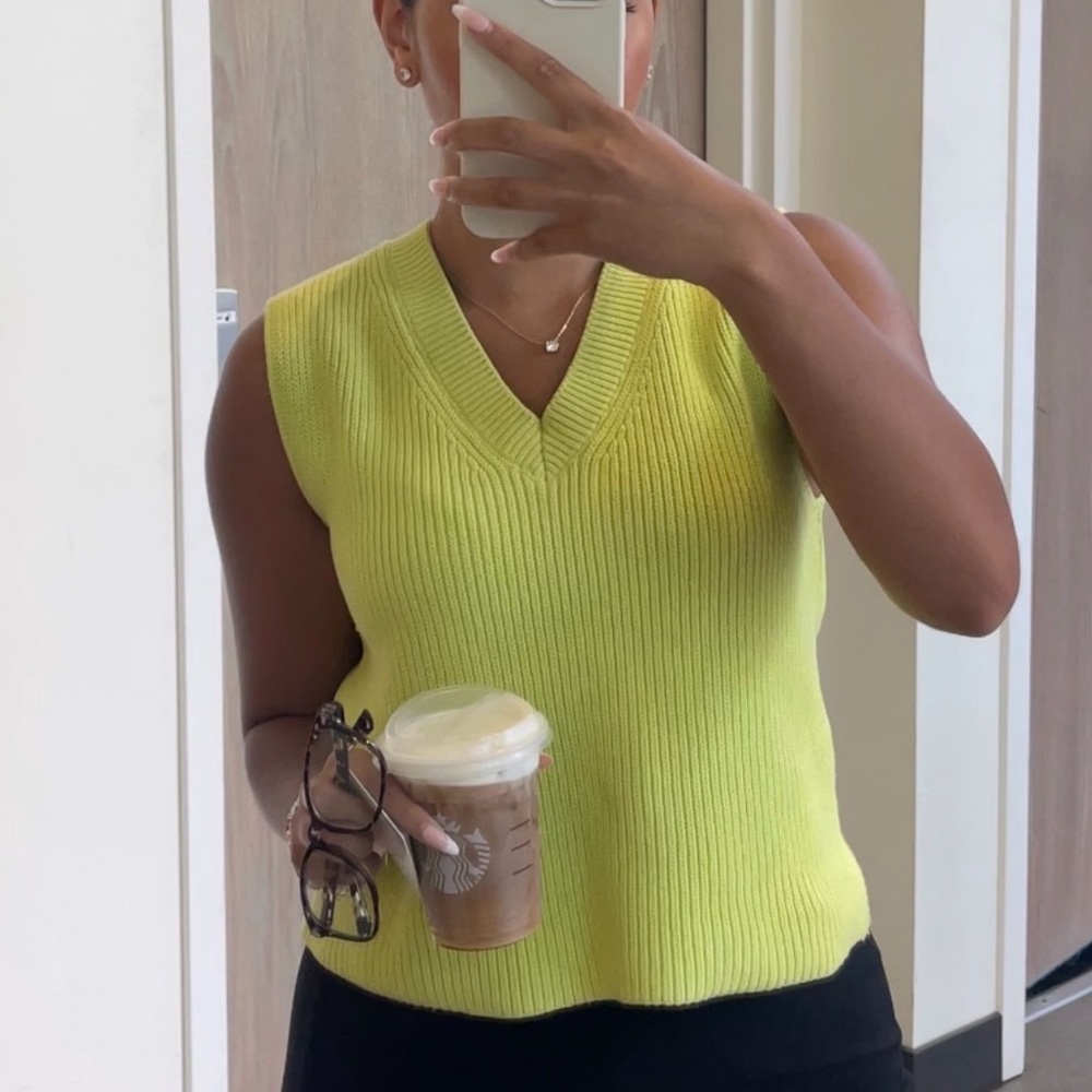 Lime Green Ribbed Knit Sweater Vest